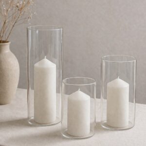 Glass Candle Holder Set – Clear (Set of 3)