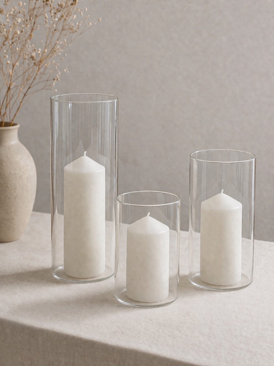 Glass Candle Holder Set – Clear (Set of 3)